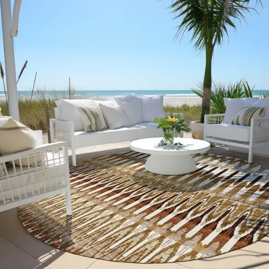 8' Terra Cotta Beige And Red Round Southwestern Washable Indoor Outdoor Area Rug Photo 7