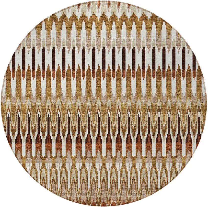 8' Terra Cotta Beige And Red Round Southwestern Washable Indoor Outdoor Area Rug Photo 6