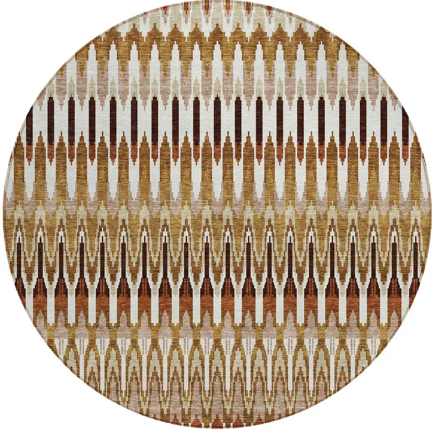 8' Terra Cotta Beige And Red Round Southwestern Washable Indoor Outdoor Area Rug Photo 5