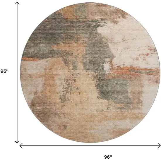 8' Terra Cotta Beige And Sage Abstract Washable Round Rug With UV Protection Photo 9