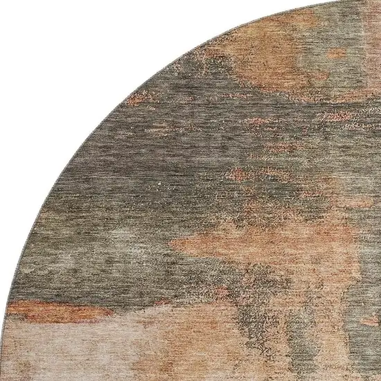 8' Terra Cotta Beige And Sage Abstract Washable Round Rug With UV Protection Photo 2