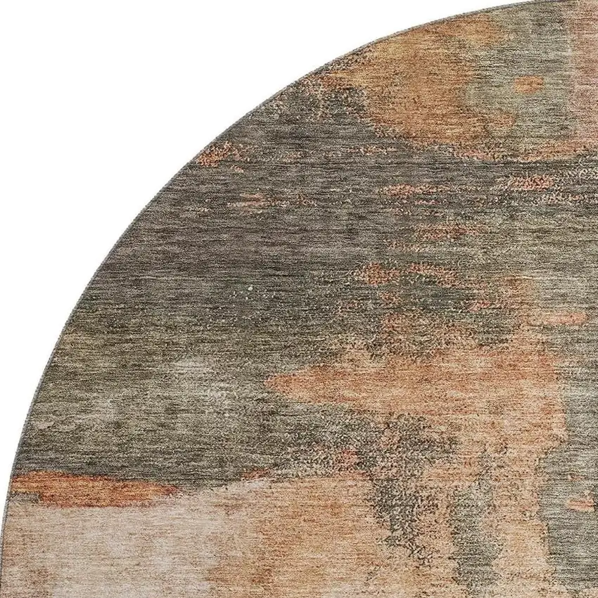 8' Terra Cotta Beige And Sage Abstract Washable Round Rug With UV Protection Photo 2