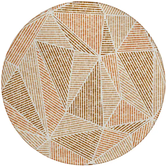 8' Terra Cotta Beige And Salmon Round Geometric Washable Indoor Outdoor Area Rug Photo 2