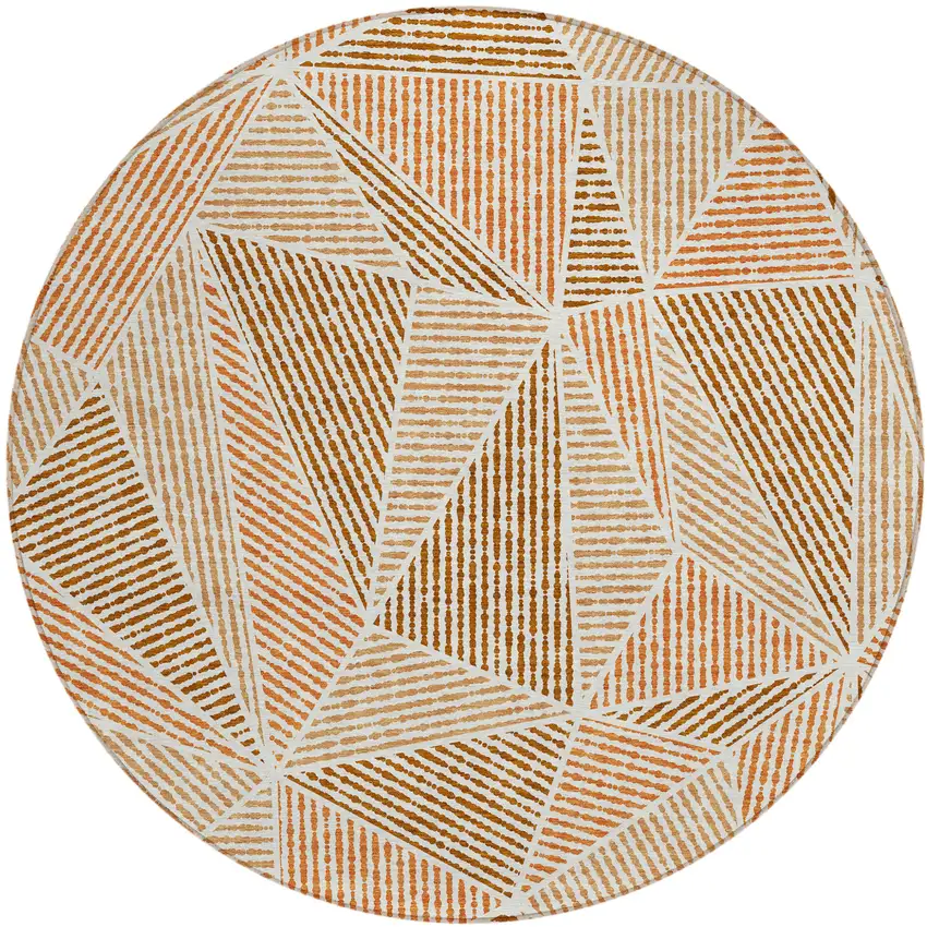 8' Terra Cotta Beige And Salmon Round Geometric Washable Indoor Outdoor Area Rug Photo 2