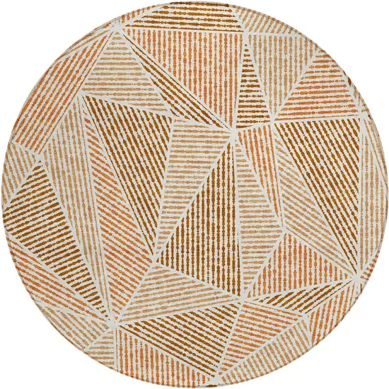 8' Terra Cotta Beige And Salmon Round Geometric Washable Indoor Outdoor Area Rug Photo 2