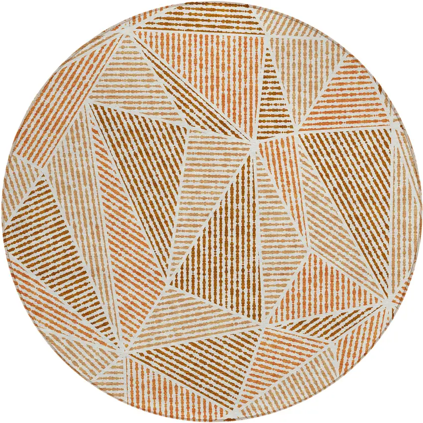8' Terra Cotta Beige And Salmon Round Geometric Washable Indoor Outdoor Area Rug Photo 2