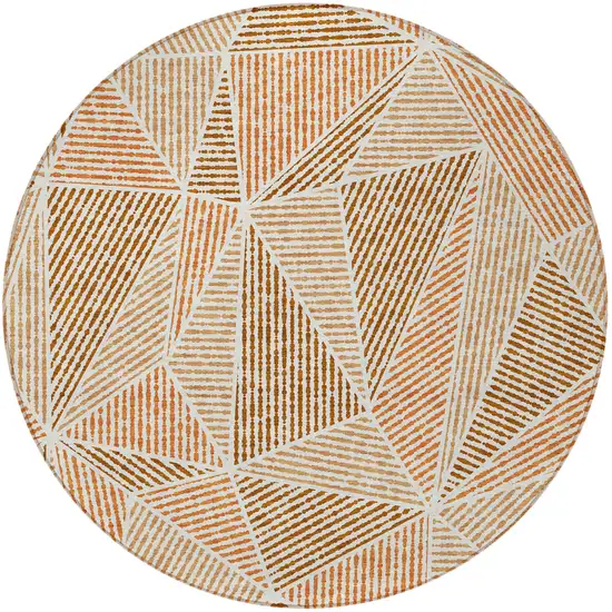 8' Terra Cotta Beige And Salmon Round Geometric Washable Indoor Outdoor Area Rug Photo 5