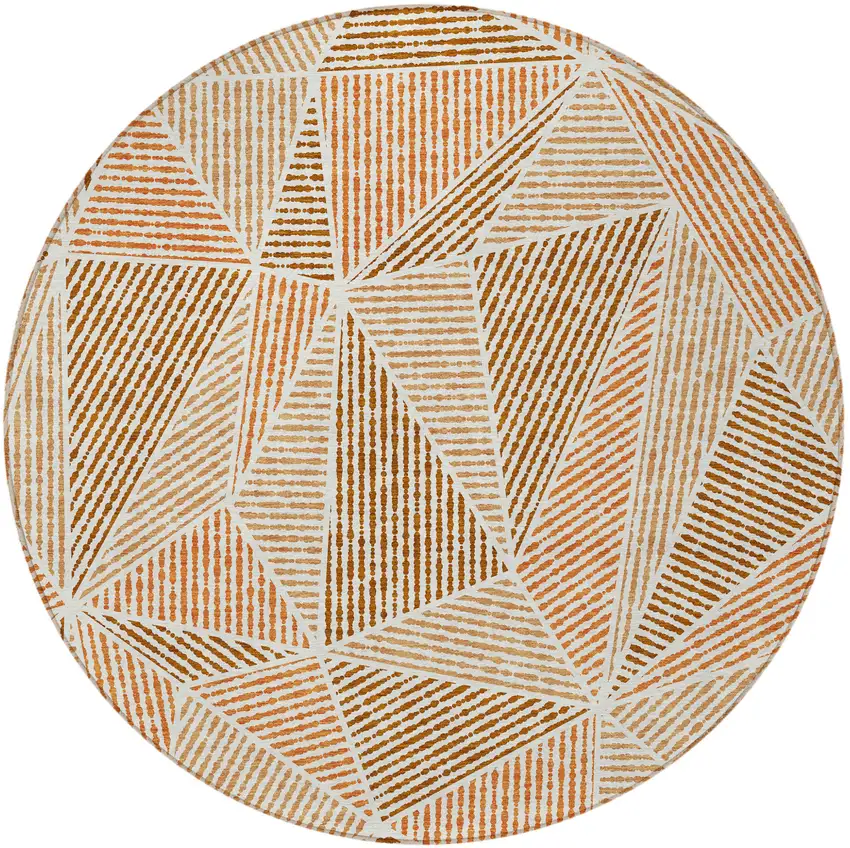8' Terra Cotta Beige And Salmon Round Geometric Washable Indoor Outdoor Area Rug Photo 5