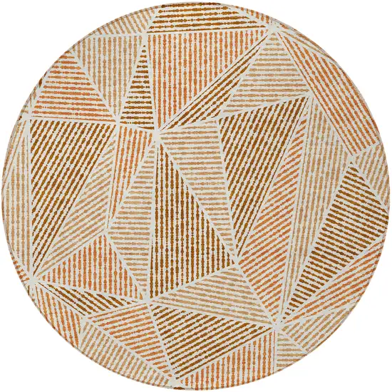 8' Terra Cotta Beige And Salmon Round Geometric Washable Indoor Outdoor Area Rug Photo 5