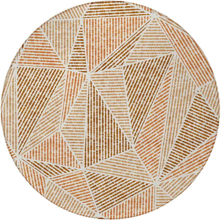 8' Terra Cotta Beige And Salmon Round Geometric Washable Indoor Outdoor Area Rug Photo 5