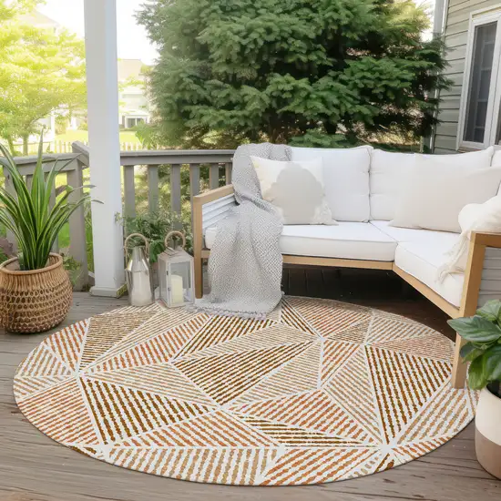 8' Terra Cotta Beige And Salmon Round Geometric Washable Indoor Outdoor Area Rug Photo 6