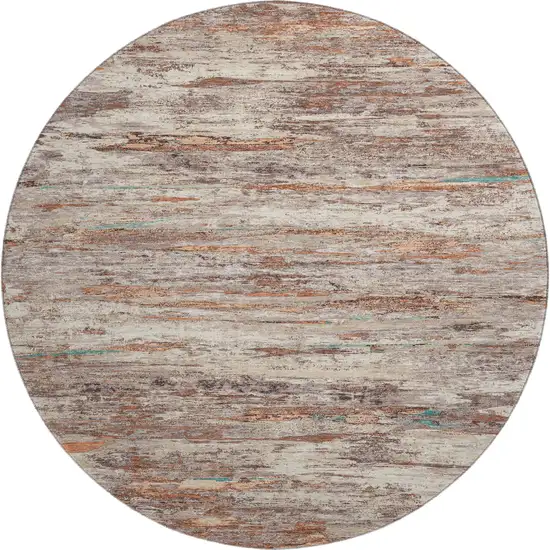 8' Terra Cotta Beige And Teal Abstract Washable Round Rug With UV Protection Photo 1