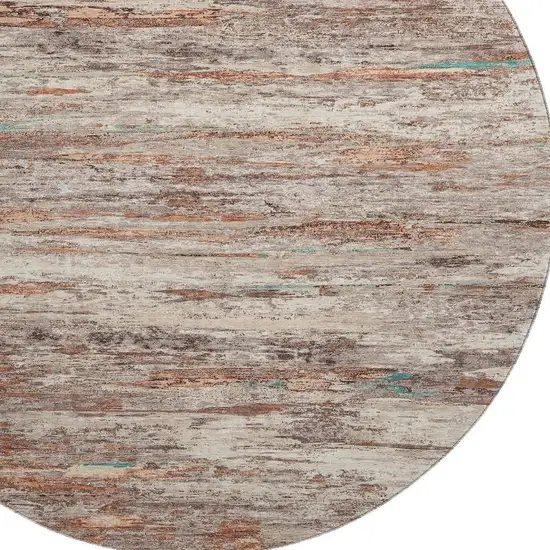 8' Terra Cotta Beige And Teal Abstract Washable Round Rug With UV Protection Photo 3