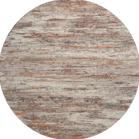 8' Terra Cotta Beige And Teal Abstract Washable Round Rug With UV Protection Photo 4