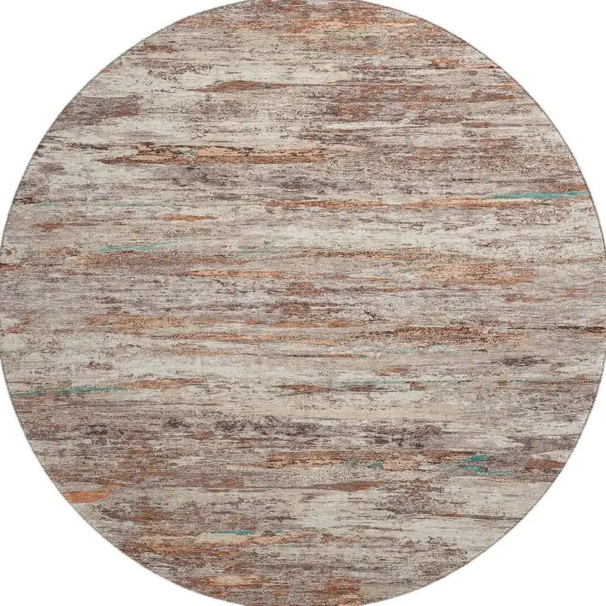 8' Terra Cotta Beige And Teal Abstract Washable Round Rug With UV Protection Photo 4