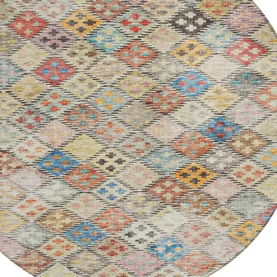 8' Terra Cotta Beige And Teal Blue Round Geometric Washable Indoor Outdoor Area Rug Photo 6