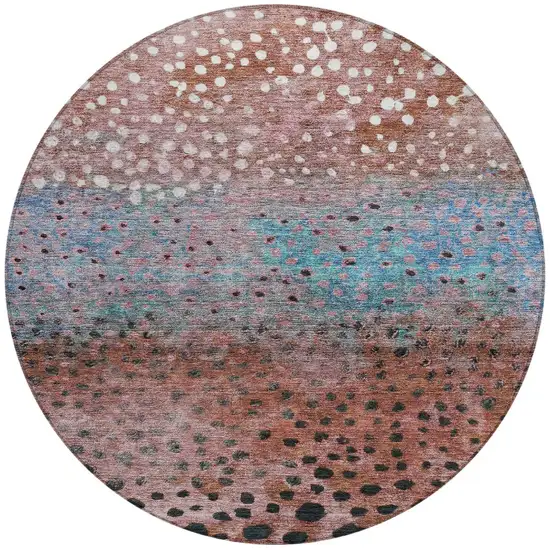 8' Terra Cotta Blue And Black Round Abstract Washable Indoor Outdoor Area Rug Photo 6