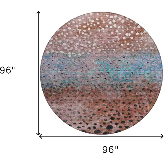 8' Terra Cotta Blue And Black Round Abstract Washable Indoor Outdoor Area Rug Photo 9