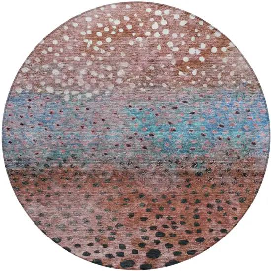 8' Terra Cotta Blue And Black Round Abstract Washable Indoor Outdoor Area Rug Photo 2