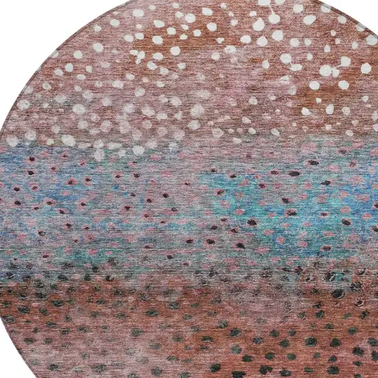 8' Terra Cotta Blue And Black Round Abstract Washable Indoor Outdoor Area Rug Photo 5