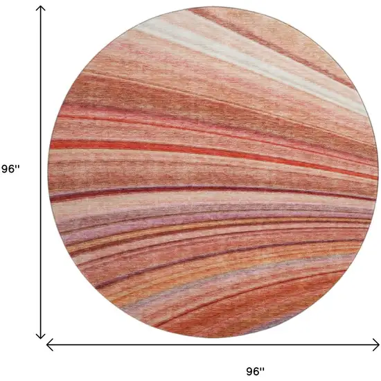 8' Terra Cotta Blue And Ivory Striped Washable Round Rug With UV Protection Photo 3