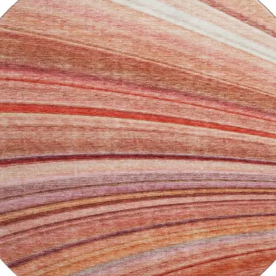 8' Terra Cotta Blue And Ivory Striped Washable Round Rug With UV Protection Photo 3