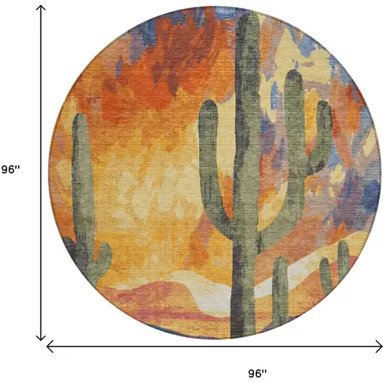 8' Terra Cotta Blue And Plum Round Botanical Leaves Washable Indoor Outdoor Area Rug Photo 3