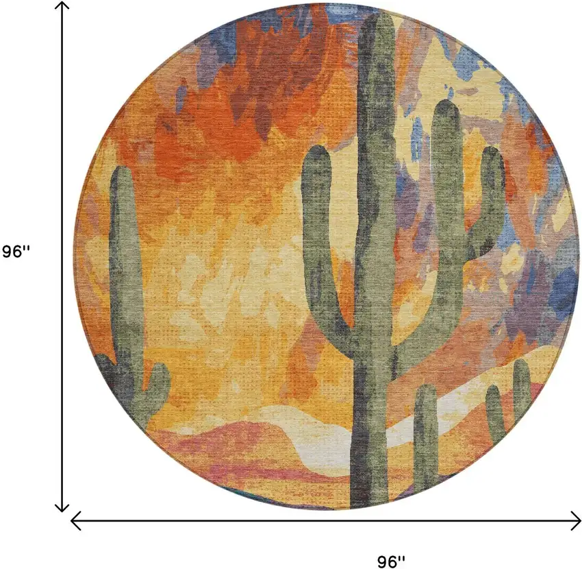 8' Terra Cotta Blue And Plum Round Botanical Leaves Washable Indoor Outdoor Area Rug Photo 3