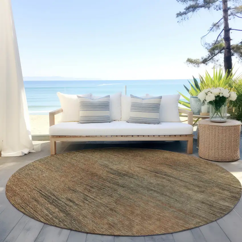 8' Terra Cotta Brown And Copper Round Abstract Washable Indoor Outdoor Area Rug Photo 5