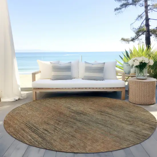 8' Terra Cotta Brown And Copper Round Abstract Washable Indoor Outdoor Area Rug Photo 5