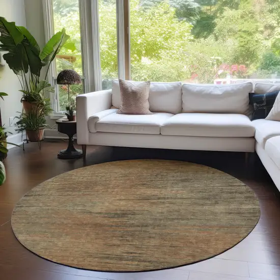 8' Terra Cotta Brown And Copper Round Abstract Washable Indoor Outdoor Area Rug Photo 6
