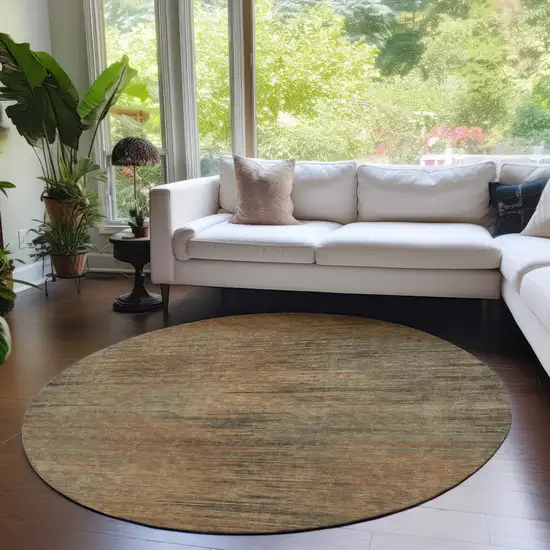 8' Terra Cotta Brown And Copper Round Abstract Washable Indoor Outdoor Area Rug Photo 6