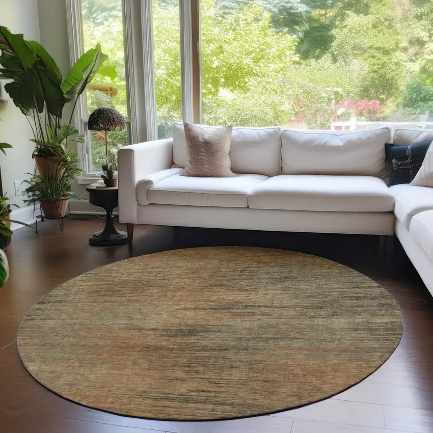 8' Terra Cotta Brown And Copper Round Abstract Washable Indoor Outdoor Area Rug Photo 6