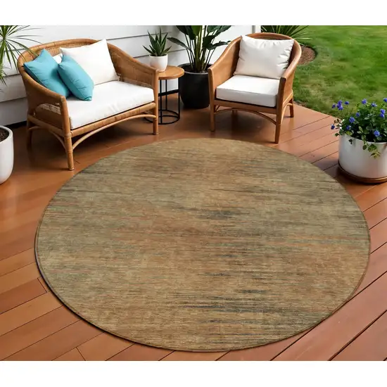 8' Terra Cotta Brown And Copper Round Abstract Washable Indoor Outdoor Area Rug Photo 1
