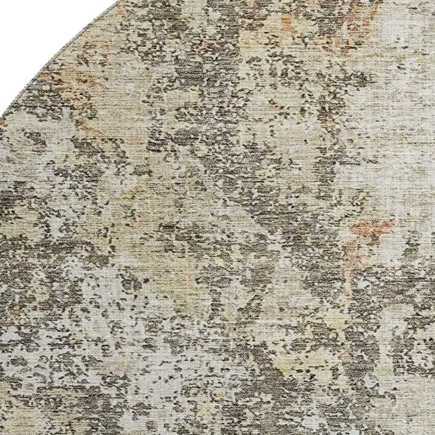 8' Terra Cotta Brown And Gray Abstract Washable Round Rug With UV Protection Photo 2