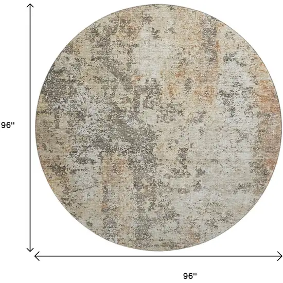 8' Terra Cotta Brown And Gray Abstract Washable Round Rug With UV Protection Photo 9