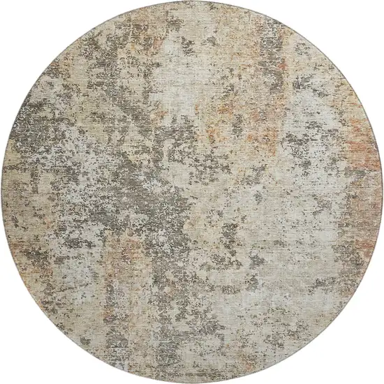 8' Terra Cotta Brown And Gray Abstract Washable Round Rug With UV Protection Photo 1