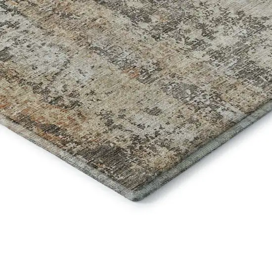 8' Terra Cotta Brown And Gray Abstract Washable Round Rug With UV Protection Photo 6