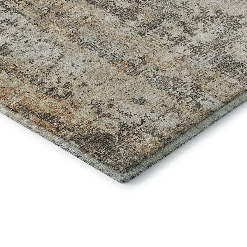 8' Terra Cotta Brown And Gray Abstract Washable Round Rug With UV Protection Photo 6