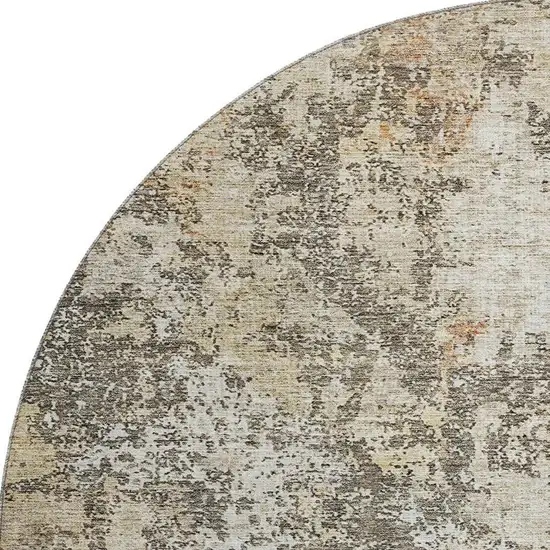 8' Terra Cotta Brown And Gray Abstract Washable Round Rug With UV Protection Photo 3