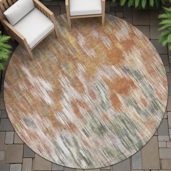 8' Terra Cotta Brown And Ivory Round Abstract Washable Indoor Outdoor Area Rug Photo 6