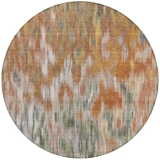 8' Terra Cotta Brown And Ivory Round Abstract Washable Indoor Outdoor Area Rug Photo 3
