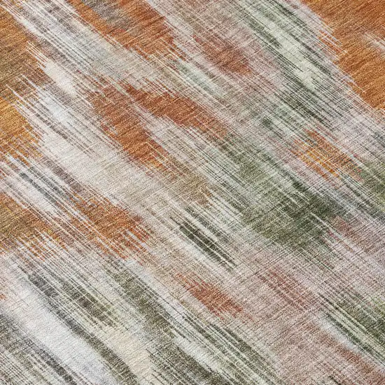 8' Terra Cotta Brown And Ivory Round Abstract Washable Indoor Outdoor Area Rug Photo 9