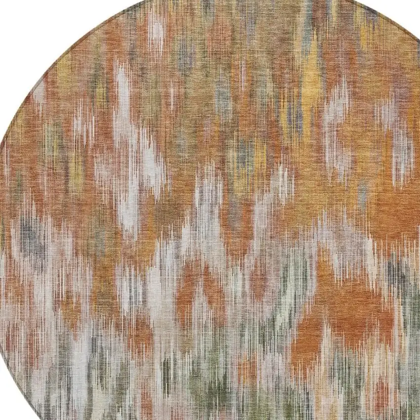 8' Terra Cotta Brown And Ivory Round Abstract Washable Indoor Outdoor Area Rug Photo 5