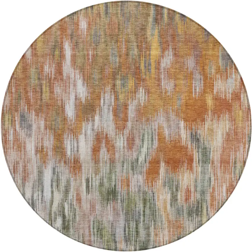 8' Terra Cotta Brown And Ivory Round Abstract Washable Indoor Outdoor Area Rug Photo 1