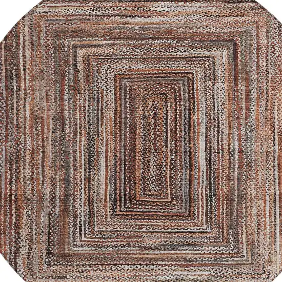 8' Terra Cotta Copper And Beige Round Geometric Washable Indoor Outdoor Area Rug Photo 7