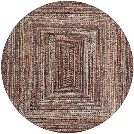 8' Terra Cotta Copper And Beige Round Geometric Washable Indoor Outdoor Area Rug Photo 4