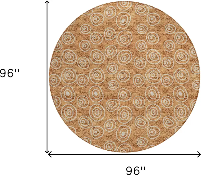 8' Terra Cotta Copper And Beige Round Geometric Washable Indoor Outdoor Area Rug Photo 8