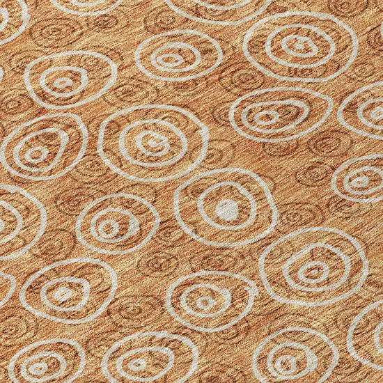 8' Terra Cotta Copper And Beige Round Geometric Washable Indoor Outdoor Area Rug Photo 9