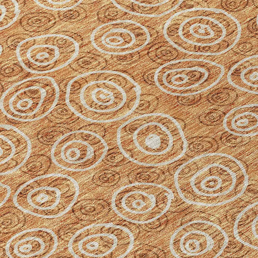 8' Terra Cotta Copper And Beige Round Geometric Washable Indoor Outdoor Area Rug Photo 9